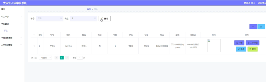 大学生入学审核系统的设计与实现模板截图