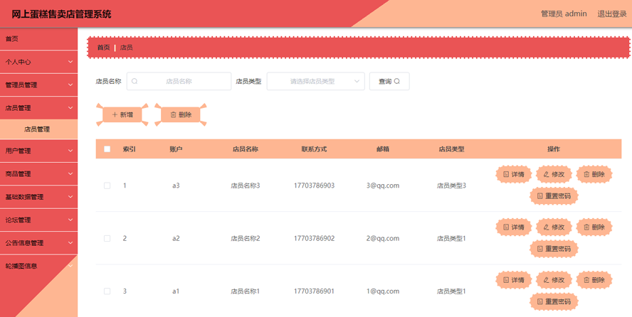 网上蛋糕售卖店管理系统的设计与实现模板截图