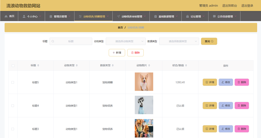 流浪动物救助网站模板截图