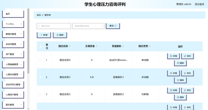 学生心理压力咨询评判系统模板截图