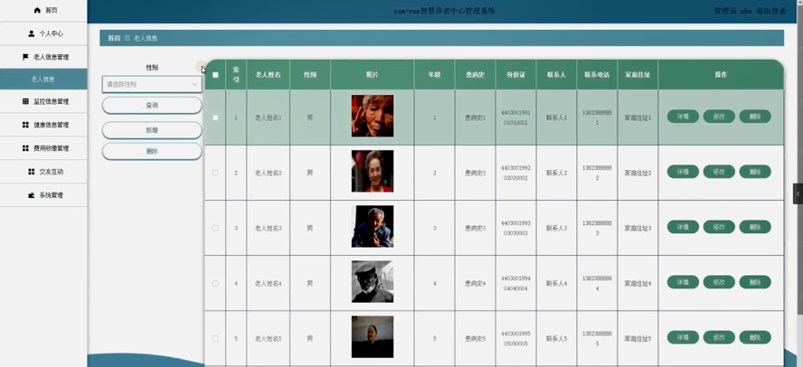 智慧养老中心管理系统模板截图
