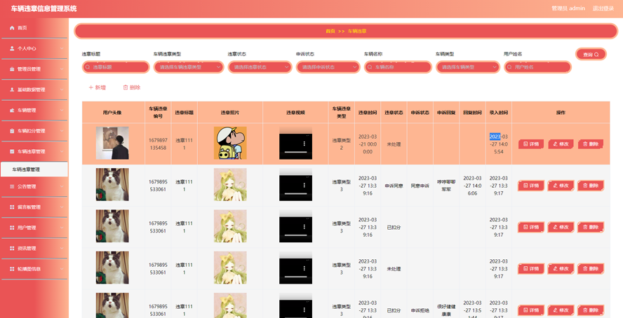 车辆违章信息管理系统模板截图