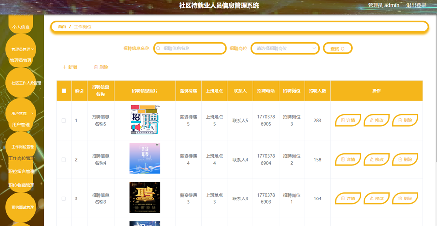 社区待就业人员信息管理系统的设计与实现模板截图