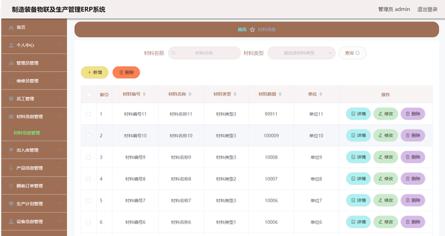 制造装备物联及生产管理ERP系统模板截图