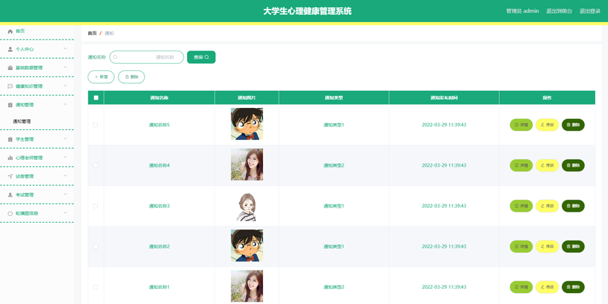 大学生心理健康管理系统的设计与实现模板截图