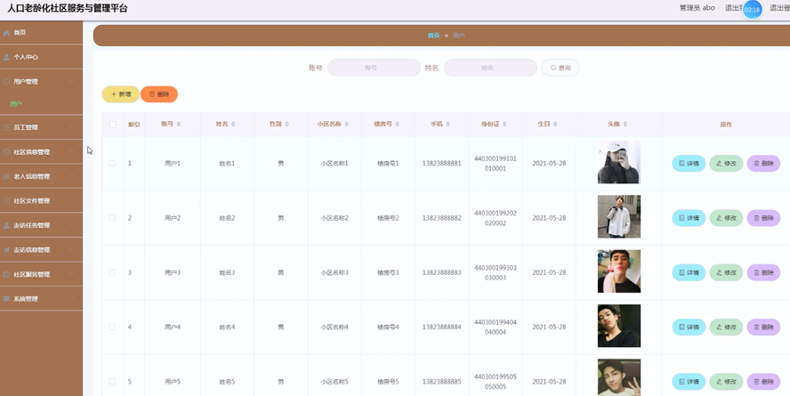 人口老龄化社区服务与管理平台