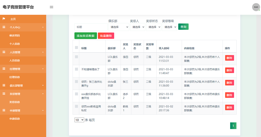 电子竞技管理平台的设计与实现模板截图