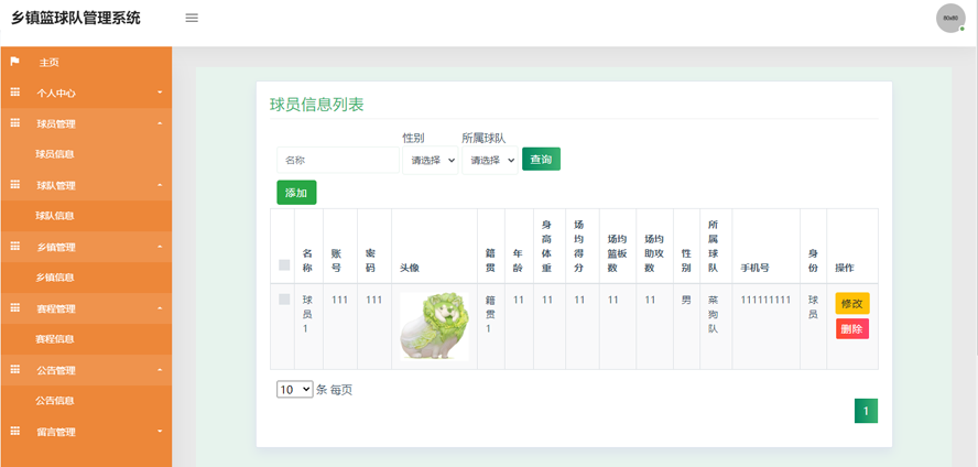 乡镇篮球队管理系统