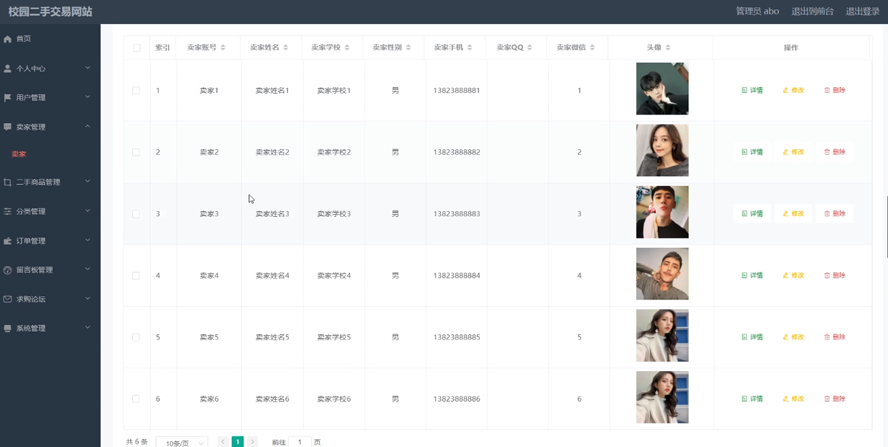 校园二手交易网站设计与实现模板截图