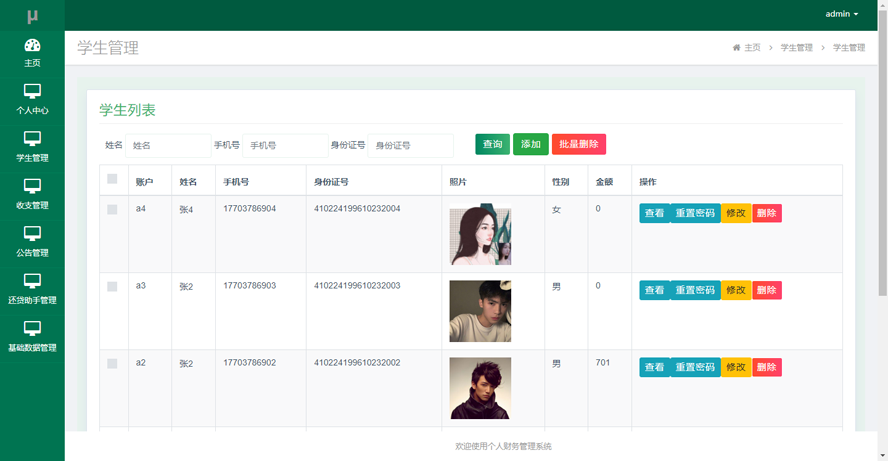 个人财务管理系统模板截图