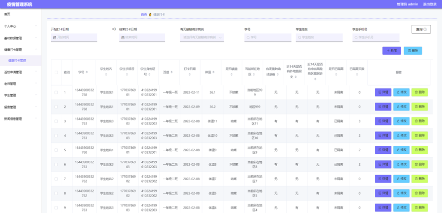 疫情管理系统的设计与实现模板截图
