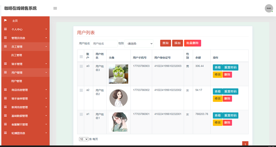 咖啡在线销售系统的设计与实现模板截图