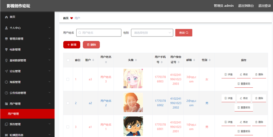 影视创作论坛的设计与实现模板截图