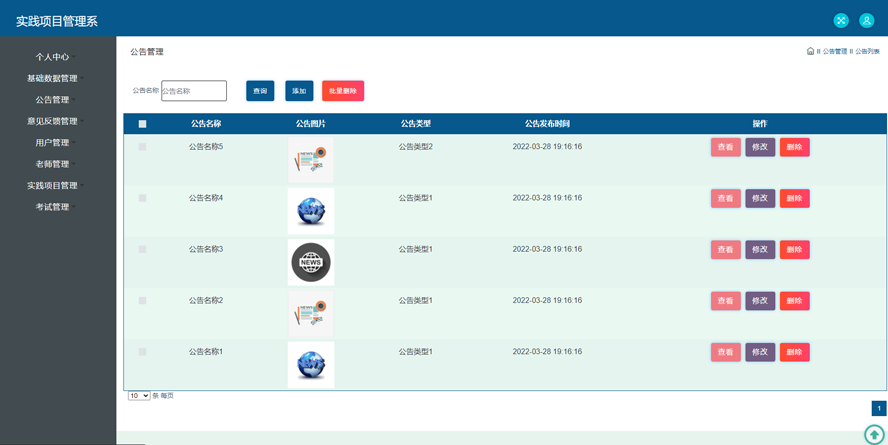 程序设计实践项目管理系统模板截图
