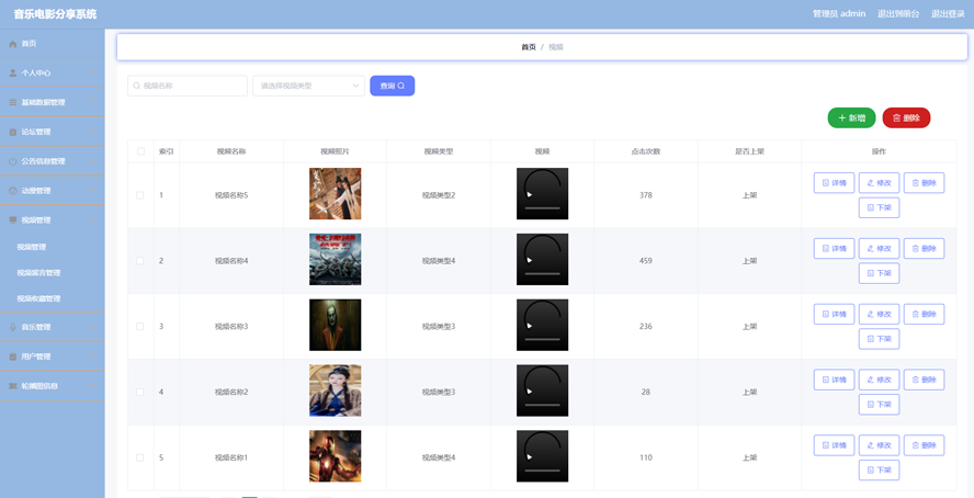 互联网的音乐电影分享系统的设计与实现模板截图