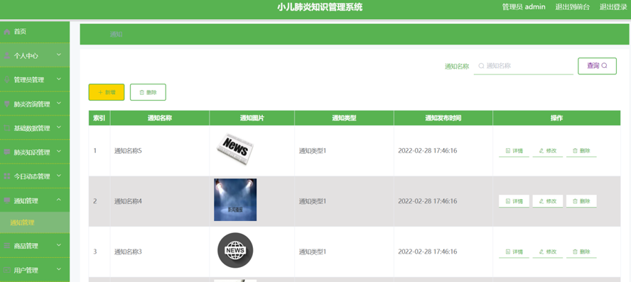 小儿肺炎知识管理系统设计与实现模板截图